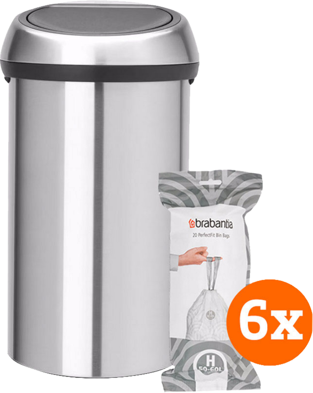Brabantia Touch Bin 60 Liter Rvs Fingerprint Proof + Vuilniszakken (120