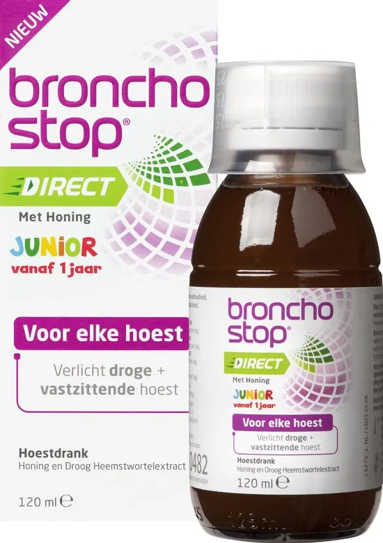 Bronchostop Hoestdrank  Direct Junior -  met Honing - directe verlichting bij vastzittende hoest, kriebel- en prikkelhoest - 120ml
