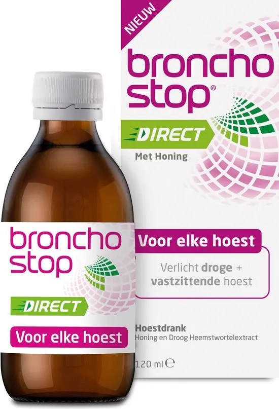 Bronchostop Hoestdrank Direct - met Honing - directe verlichting bij vastzittende hoest, kriebel- en prikkelhoest - 120ml
