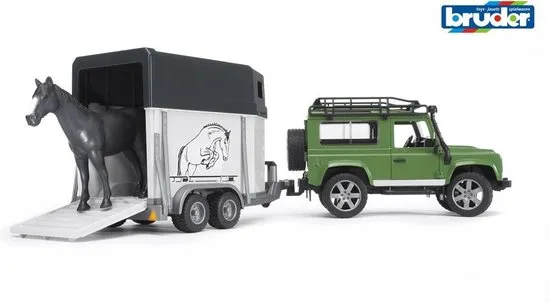 Bruder Land Rover Defender met Paardentrailer en Paard