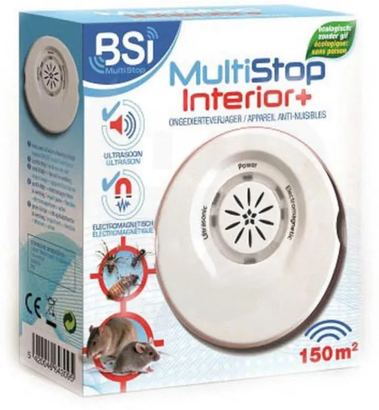 BSI - Multistop Interior Plus - Ongedierteverjager met dubbele werking: ultrasoon + elektromagnetisch - Ongediertebestrijding - Onhoorbaar voor mens - Bereik tot 150 m²