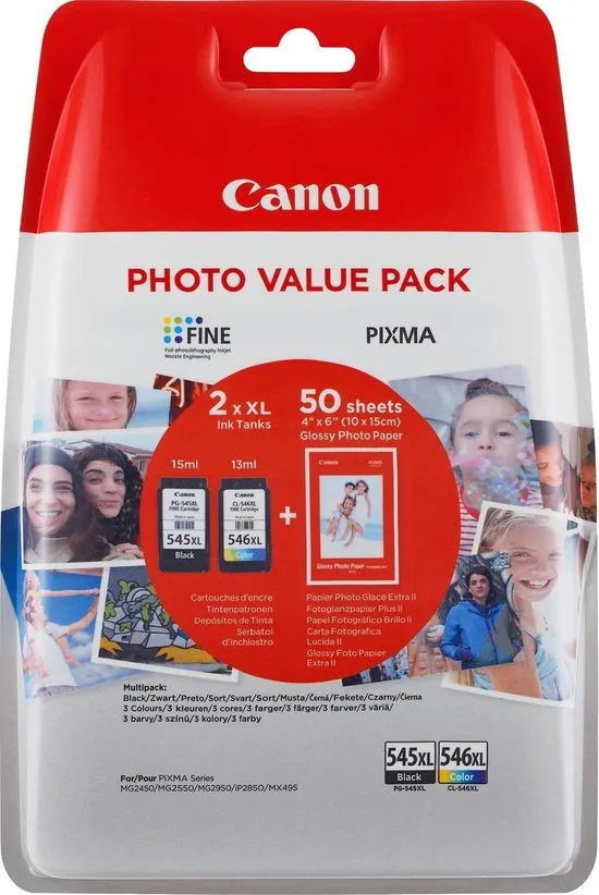 CANON Value Pack blister 4x6 Phot Paper GP-501 50sheets + XL Black & XL Colour Cartridges