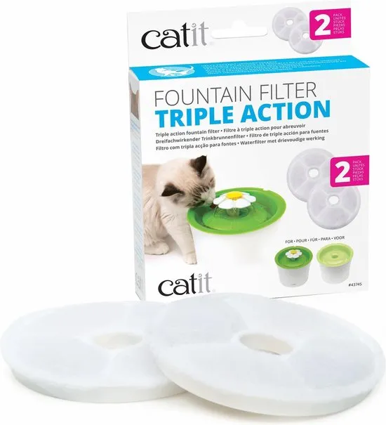 Catit Filters Triple Action 2 Pack - Kanttendrinkbak - 4 x 14.5 x 17.5 cm Wit