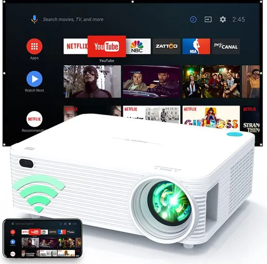 Chesto Beamer Android 9.0 - FULL HD (4K-Ondersteuning) - 9500 Lumen - Inclusief draagtas - Streamen vanaf je telefoon met wifi