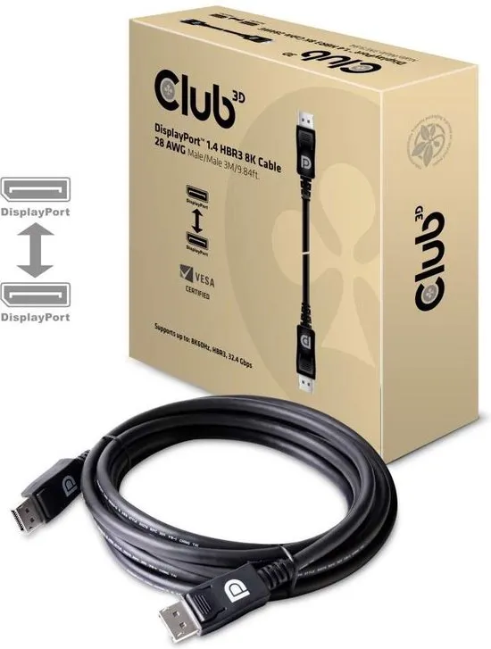 CLUB3D DisplayPort 1.4 HBR3 8K Kabel Male/Male 3 meter