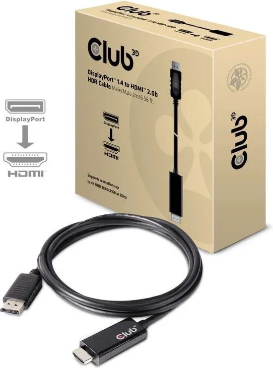 club3D DisplayPort Cable 2.00 m CAC-1082 Silver [1x DisplayPort plug - 1x HDMI plug]