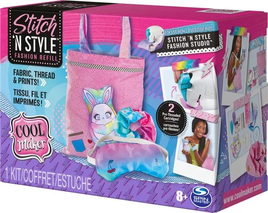 Cool Maker - Stitch ‘N Style Fashion Studio Navulpak met 2 garenpatronen stof en watertransferprints knutselspeelgoed