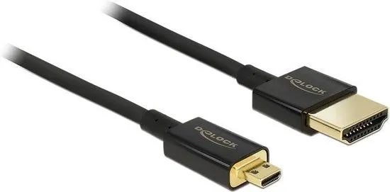 DeLOCK HDMI-A/HDMI Micro-D, 2 m HDMI kabel HDMI Type A (Standaard) HDMI Type D (Micro) Zwart