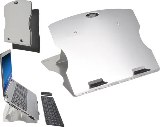DESQ® Laptop standaard | 5 hoek standen | t/m 17" | Aluminium | Slechts 6mm dik | Incl. hoes/ muismat