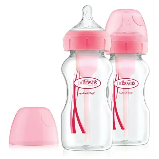 Dr. Brown's Options+ Anti-colic Bottle - Brede Halsfles - 270 ml - Duopack Roze