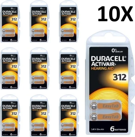 Duracell 312 gehoorapparaat batterijen - DA312 - bruin - 60 stuks