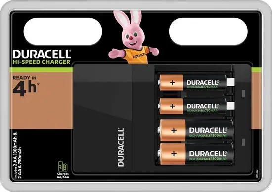 Duracell Batterijlader – Laadt op in 4 uur, inclusief 2 AA en 2 AAA batterijen