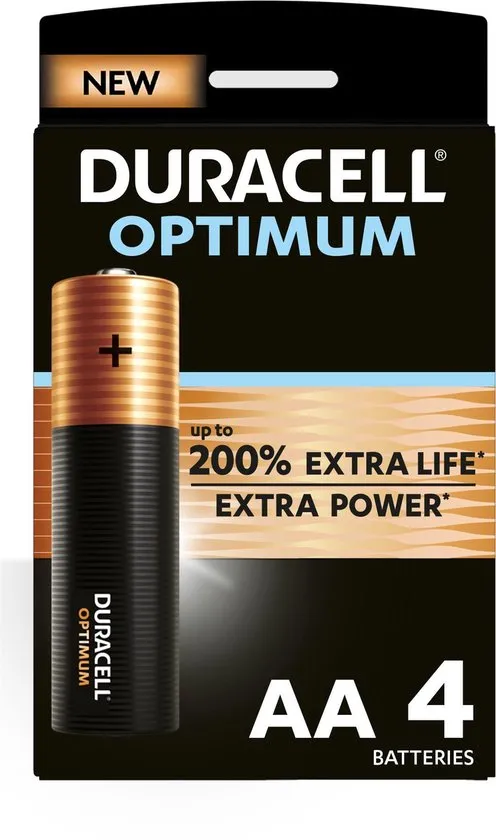Duracell Optimum Alkaline AA-batterijen, 1,5V LR06 MX1500, 4 stuks