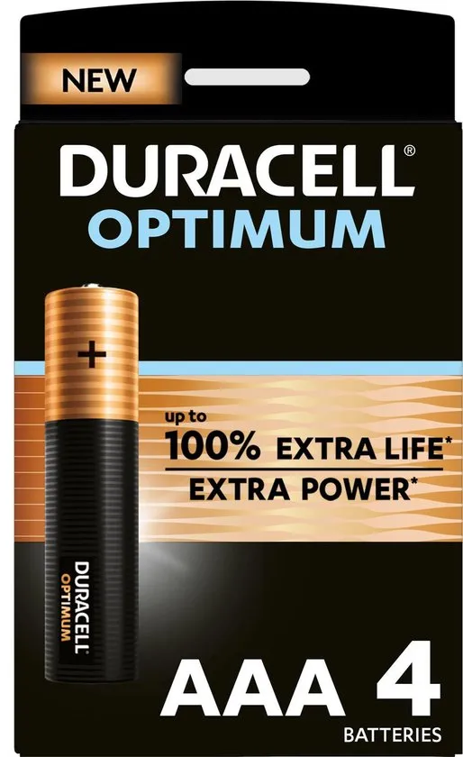 Duracell Optimum Alkaline AAA-batterijen, 1,5V LR03 MX2400, 4 stuks