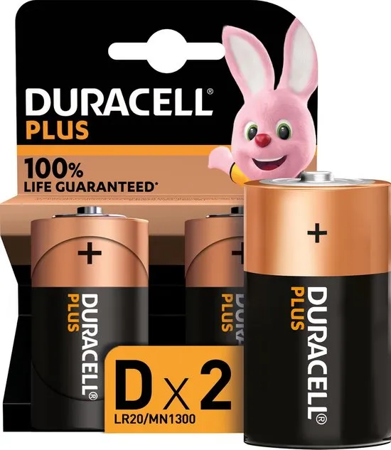 Duracell Plus Alkaline D batterijen, 2 stuks
