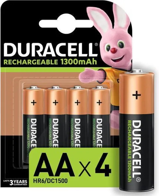 Duracell Rechargeable AA 1300mAh Batterijen, verpakking van 4