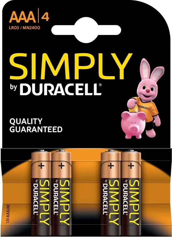 DURACELL SIMPLY ALKALINE BATTERY  AAA LR03 / MN2400 4 UNITS