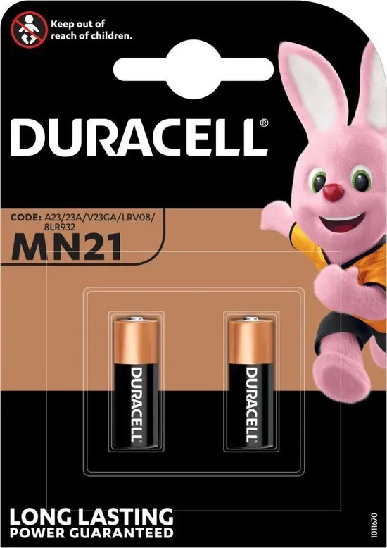 Duracell Specialty Alkaline MN21-batterij 12V, verpakking van 2 stuks (A23 / 23A / V23GA / LRV08 / 8LR932)