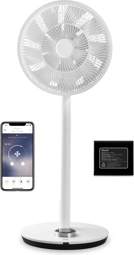 Duux Whisper Flex Smart Ventilator Wit incl. Dock & Accu - Fluisterstil - WiFi en App - Energiezuinig