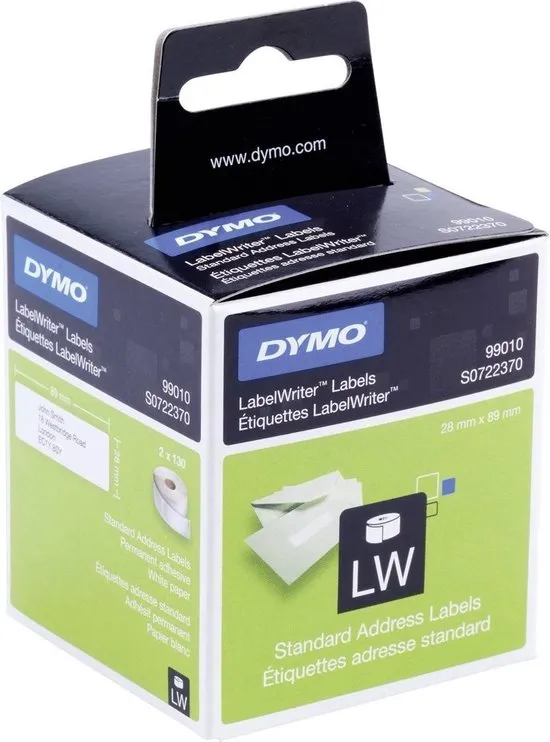 Dymo 99010 adressenlabels - Wit - 89x28mm - 130 Etiketten