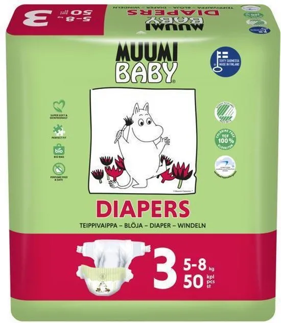 Eco Muumi Baby luiers maat 3 - 5-8 kg - 50 stuks - ecologisch