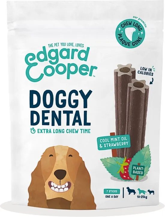 Edgard & Cooper Doggy Dental Sticks Aardbei & Frisse Muntolie Medium