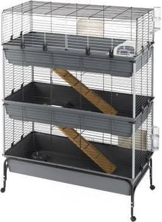 Ferplast Konijnenkooi Rabbit 120 Trippel Grijs Met standaard