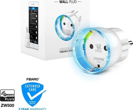 FIBARO Wall Plug Type F - Slimme Stekker met energiemeting - Werkt met Toon, FIBARO Home Centers, Homey en andere Z-Wave Controllers