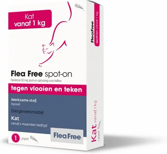 Flea Free Spot-On Anti Vlooiendruppels Kat vanaf 1 kg 1 pipet