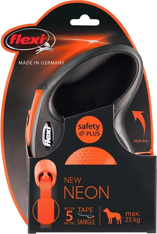 Flexi New Neon Tape - Hondenriem - Zwart/Oranje - M - 5 m - (<25 kg)