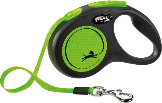 Flexi voor hond rollijn voor  new neon tape zwart / neon groen s 5 mtr tot 15 kg