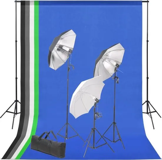 Fotostudioset met achtergrond en verlichtingsset