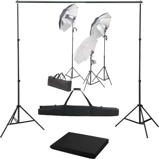 Fotostudioset met verlichtingsset en achtergrond