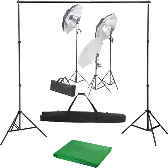 Fotostudioset met verlichtingsset en achtergrond