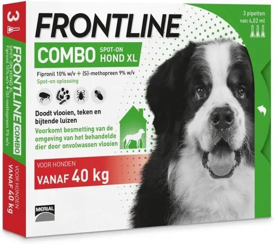 Frontline Combo - XL: van 40 tot 60 kg - Anti vlooienmiddel en tekenmiddel - Hond - 3 pipetten