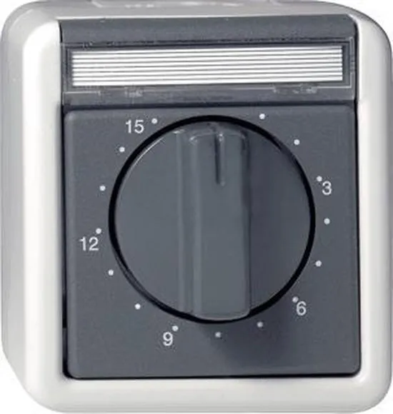 Gira opbouw tijdschakelaar spatwaterdicht 2-polig max. insteltijd 15 minuten, grijs