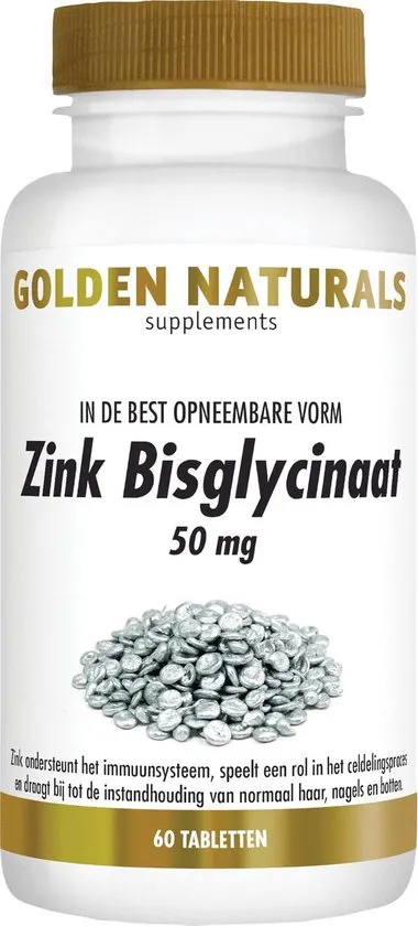 Golden Naturals Zink Bisglycinaat (60 veganistische tabletten)