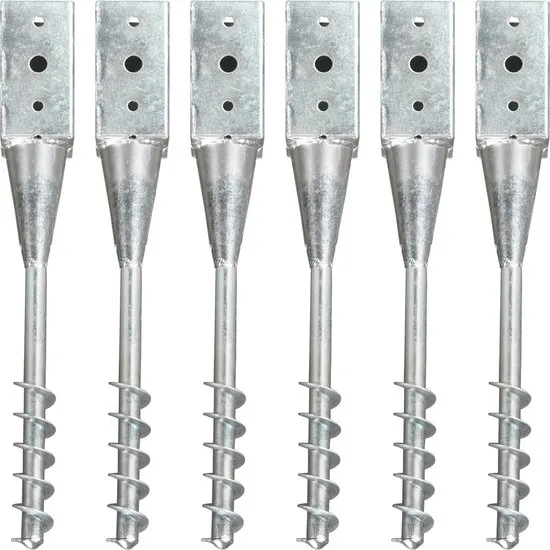 Grondpinnen 6 st 10x10x57 cm gegalvaniseerd staal zilverkleurig