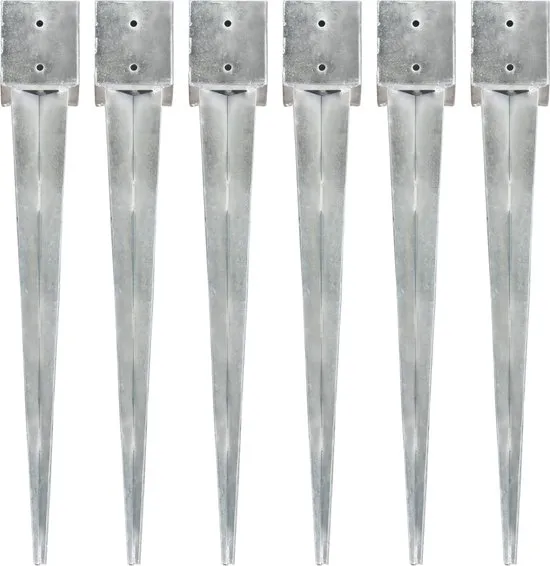 Grondpinnen 6 st 12x12x89 cm gegalvaniseerd staal zilverkleurig