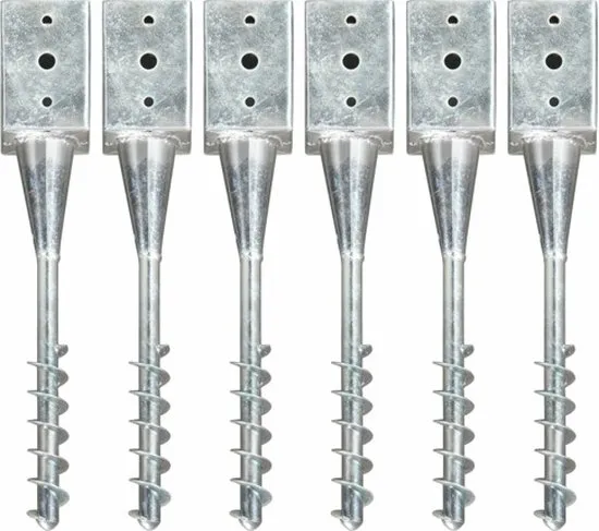Grondpinnen 6 st 9x9x56 cm gegalvaniseerd staal zilverkleurig