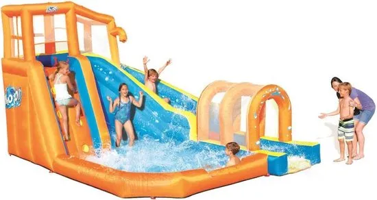 H2OGO! The Hurricane Tunnel Blast Water Park - opblaasbaar waterpretpark - met waterglijbaan - met klimwand - 420cm breed x 320cm lang x 260cm hoog