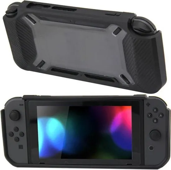 Hard Case Cover voor Nintendo Switch Beschermhoes - Rubber Touch Zwart - Grijs/Transparant