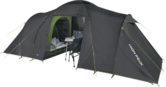 High Peak vis-à-vis familietent Como 4.0, 4 persoons camping tent met woonkoepel en bergruimte, grote festivaltent met stahoogte, royale tent met 2 ruime slaapcabines, dubbeldaks, 3.000 mm waterdicht, ventilatiesysteem,  muggenbescherming
