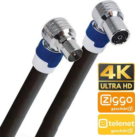 Hirschmann Coax Kabel Ziggo.nl & Telenet.be - TV kabel - 10 meter - Koka-799 TV Coax Kabel - 4k Ultra HD Coaxkabel - IEC 4G Proof Antennekabel - Male (KOSWI 5) to Female (KOKWI 5) Haaks - Zwart