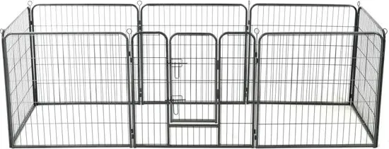 Hondenren met 8 panelen 80x80 cm staal zwart