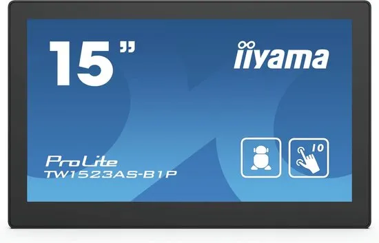 iiyama ProLite TW1523AS-B1P touch screen-monitor 39,6 cm (15.6") 1920 x 1080 Pixels Multi-touch Multi-gebruiker Zwart