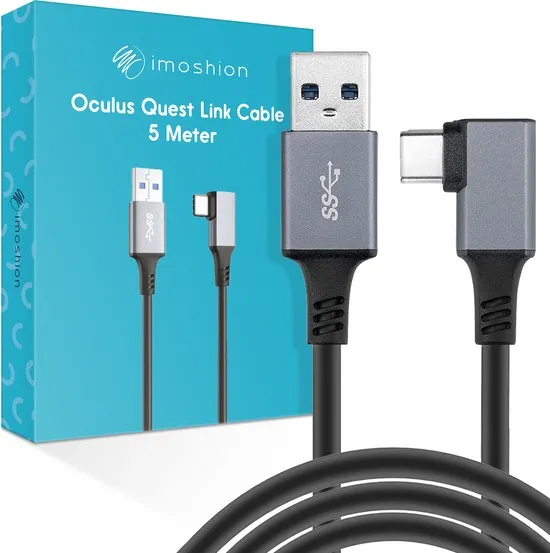 iMoshion Oculus Quest 2 Link kabel 5 Meter - Supersnelle data overdracht dankzij USB 3.2 - USB C naar USB A Kabel VR Bril - Zwart