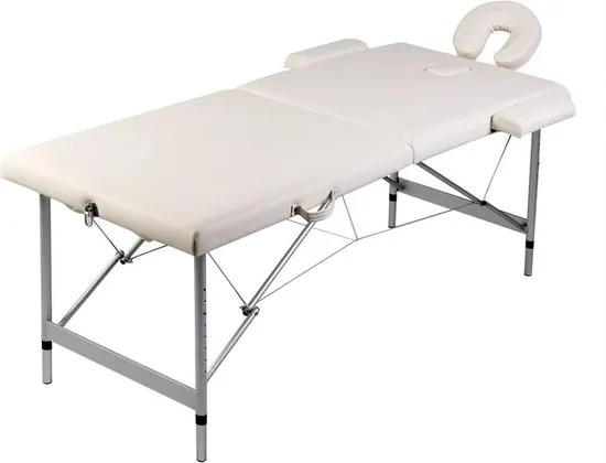 Inklapbare massagetafel 2 zones met aluminium frame (creme)