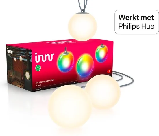 Innr slimme buitenverlichting bol color - werkt met Philips Hue* - 16 miljoen kleuren en alle wittinten - Zigbee smart outdoor globe - dimbaar en tunable - 3 pack