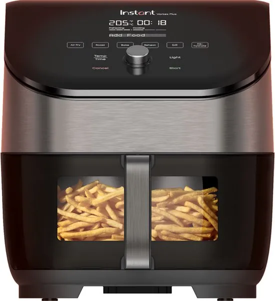 Instant Vortex Plus ClearCook OdourErase RVS 5,7 liter (6 Qt) 6-in-1 airfryer frituren roosteren grillen bakken opwarmen dehydrateren voedseldroger droogoven heteluchtfriteuse